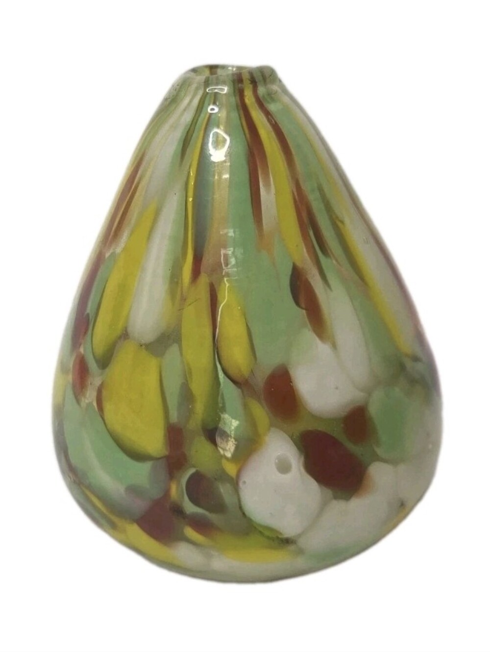 Pearlessence Handblown Multicolor Glass Teardrop Art Vase Green & Yellow